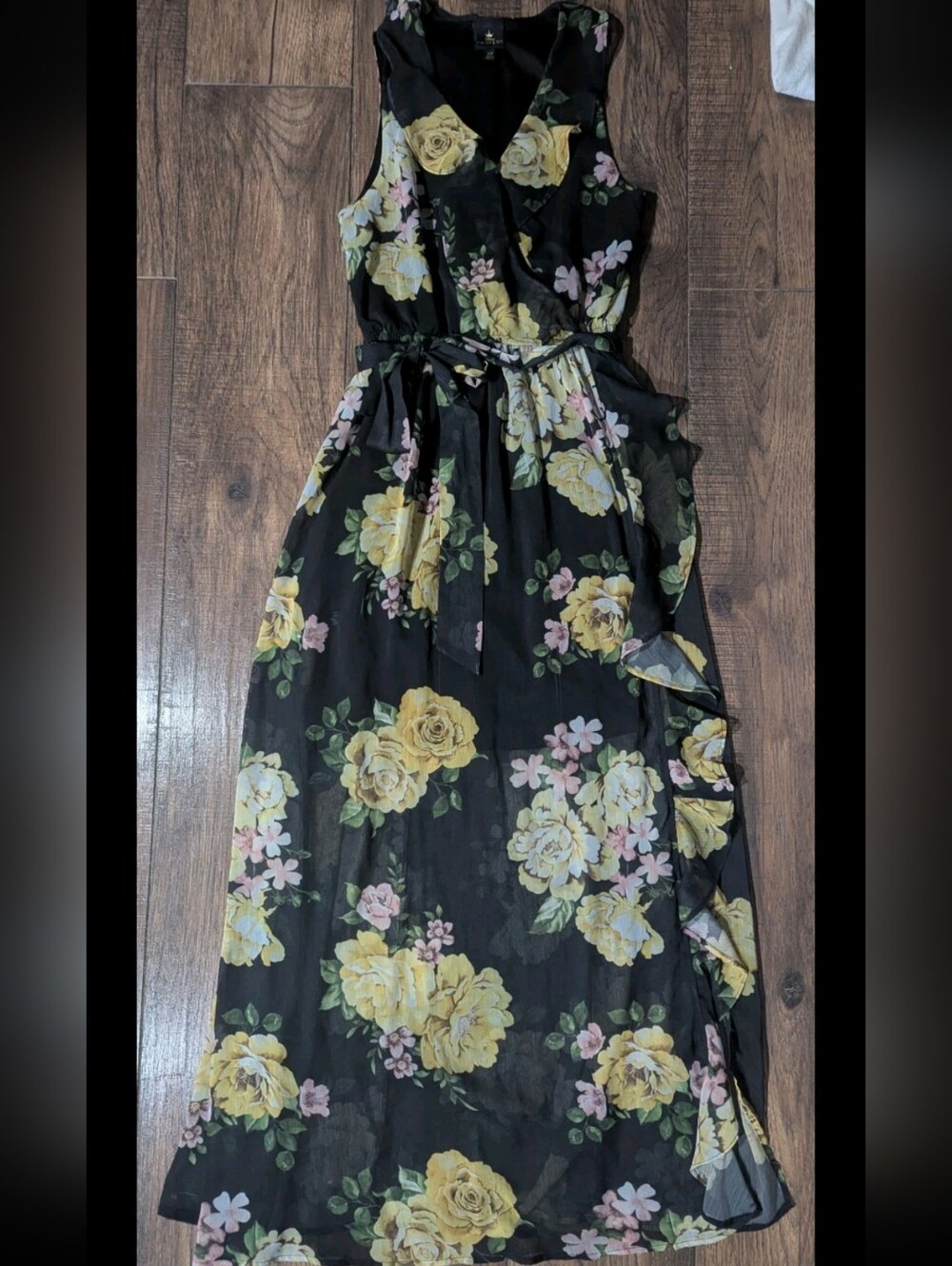 Disney Princess Women s Belle Dress Black Yellow Roses Sheer Overlay Ruffled XS